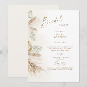 Invitación Boho Bohemiaco Pasto de Pampas Beige Desayuno Nupc