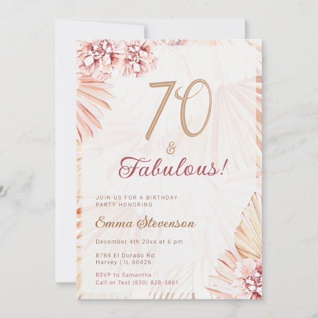 Invitación Boho Bohemian 70 y fabulosas damas 70 cumpleaños (Anverso)