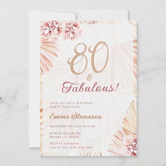 Invitación Boho Bohemian 80 y Fabulous Ladies 80th Birthday (Anverso)