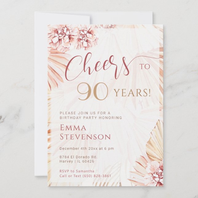 Invitación Boho Bohemian anima 90 años Damas 90 cumpleaños (Anverso)