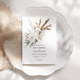 Invitación Boho Bohemian Dried Floral Photo & QR Code Wedding