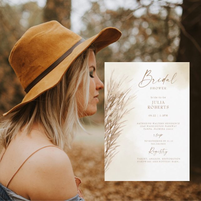 Invitación Boho Bohemian Pampas Crema de Grass Cream Bridal S (Subido por el creador)