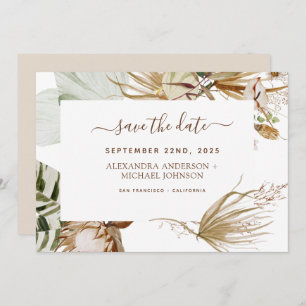 Invitación Boho bohemiano de pampas salva la fecha