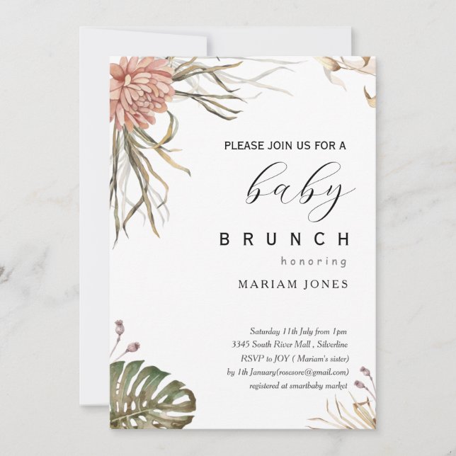 invitación boho bohemie a la ducha para bebés (Anverso)