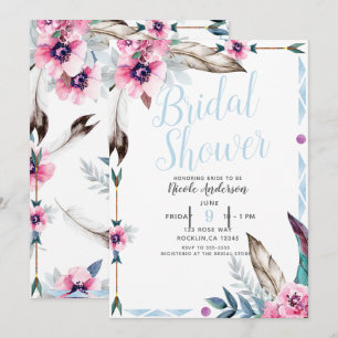Invitación Boho Bohemiemo Tribal Chic Floral Acuarela Nupcial