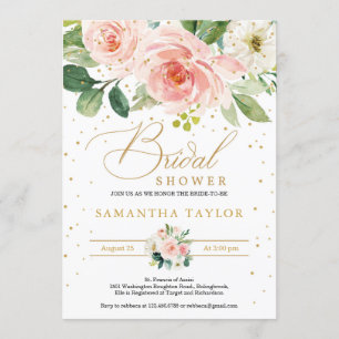 Invitación Boho bohemio rosa rosa floral y novia dorada