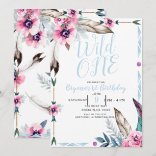 Invitación Boho Bohemio Tribal Floral Acuarela SALVAJE UNO