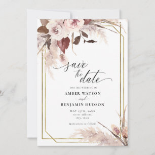 Invitación Boho Boho Boho Floral Pampas Salva La Fecha Inv