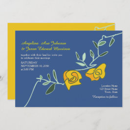 Invitación Boho Bold Floral Amarillo Boda Azul