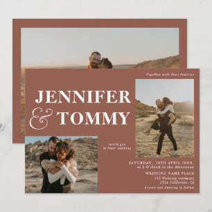 Invitación Boho bold name retro 3 fotos boda terracota