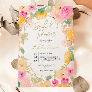 Invitación Boho bonito verano flores de oro ducha de novia