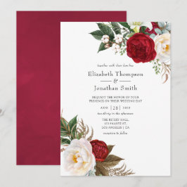 Invitación Boho Borgoña - Boda Floral Marsala