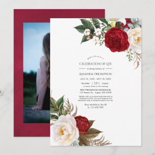 Invitación Boho Borgoña - Celebración de la vida floral Marsa