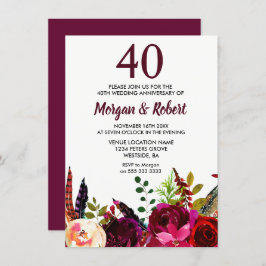 Invitación Boho Borgoña con 40 años de Boda