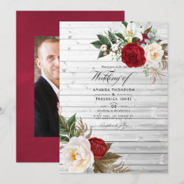 Invitación Boho Borgoña - Floral Bohemio Boda Marsala