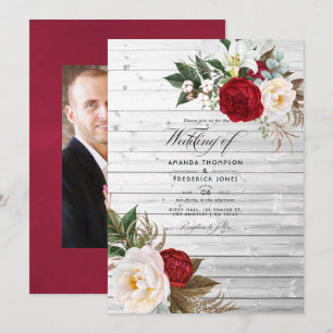 Invitación Boho Borgoña - Floral Bohemio Boda Marsala