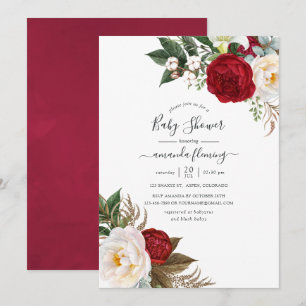 Invitación Boho Borgoña - Floral Marsala Baby Shower