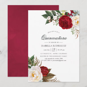 Invitación Boho Borgoña - Quinceañera Floral Marsala