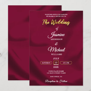 Invitación Boho Borgoña y Boda de guiones de Relieve metaliza