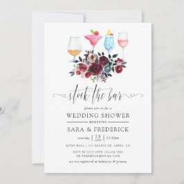 Invitación Boho Borgoña y Floral Naval Abastece el Bar