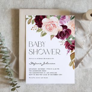 Invitación Boho Borgoña y Flores de Peach caen en Baby Shower