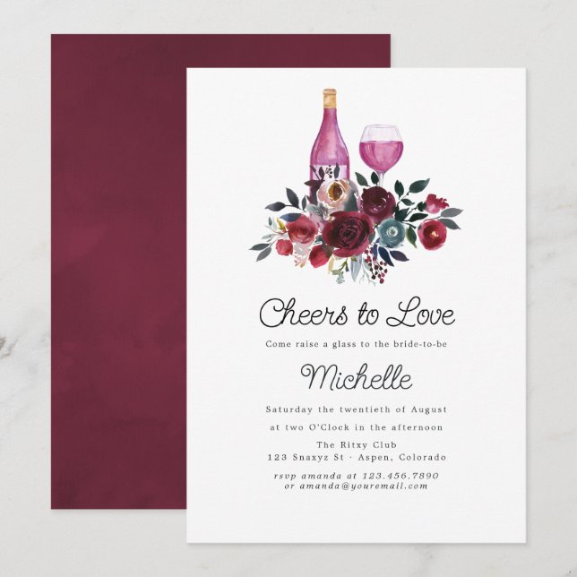 Invitación Boho Borgoña y la ducha de novias en la degustació (Anverso / Reverso)
