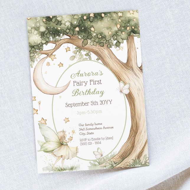 Invitación Boho Bosque acuarela Hada de primer cumpleaños (Subido por el creador)