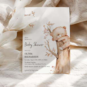 Invitación Boho Bosque Oso y Árbol Baby Shower