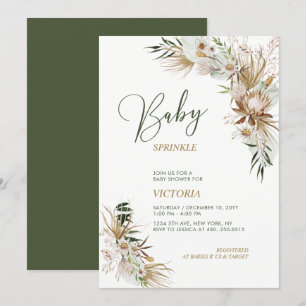 Invitación boho botánica Verde y Dorada para Baby