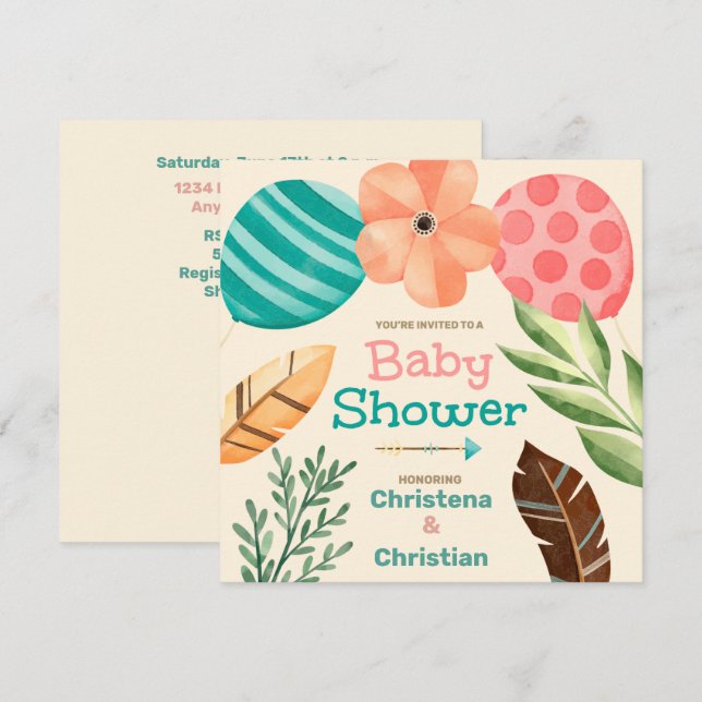 Invitación Boho Botanical Baby Shower (Anverso / Reverso)
