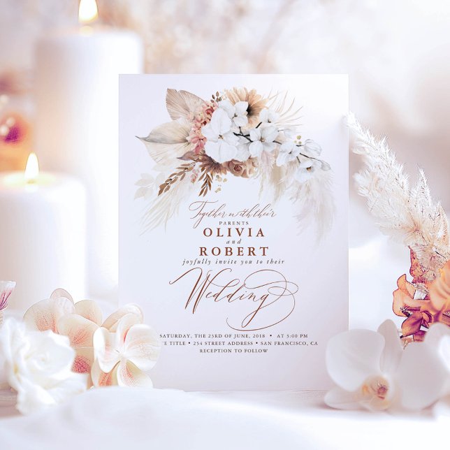 Invitación Boho Botanical Floral Moderno Terracotta Boda (Romantic Boho Wedding Invitation)