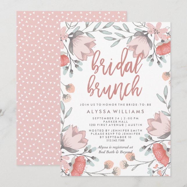 Invitación Boho Botanical Flowers Bridal Brunch (Anverso / Reverso)