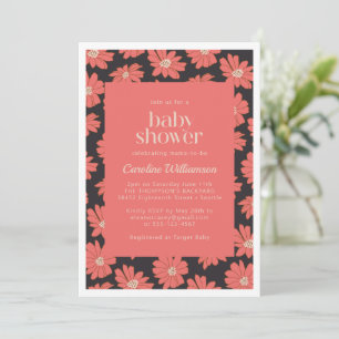 Invitación Boho Botanical Flowers Navy Red Baby Shower
