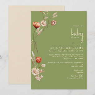 Invitación Boho Botanical Moss Green & Cream Baby Shower