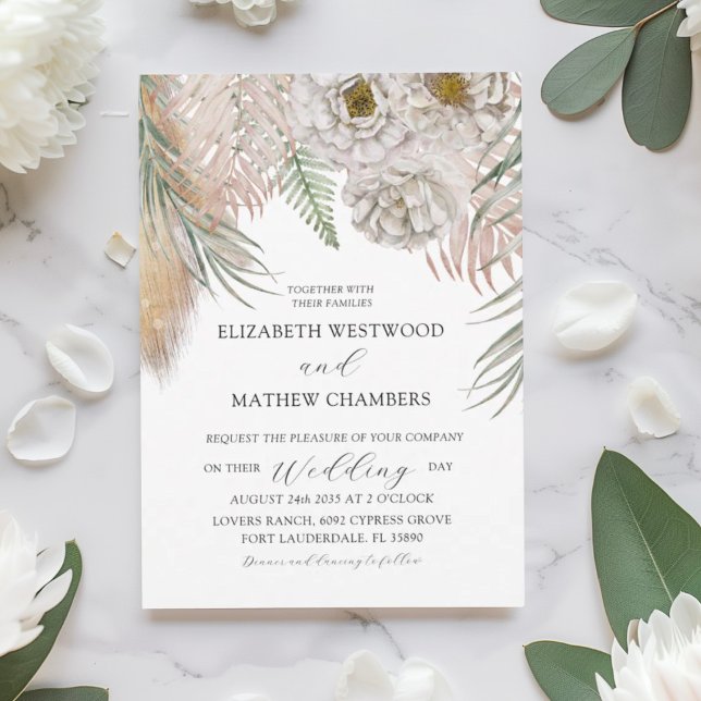 Invitación Boho Botanical Pampas Grass Wedding Invitation (Subido por el creador)