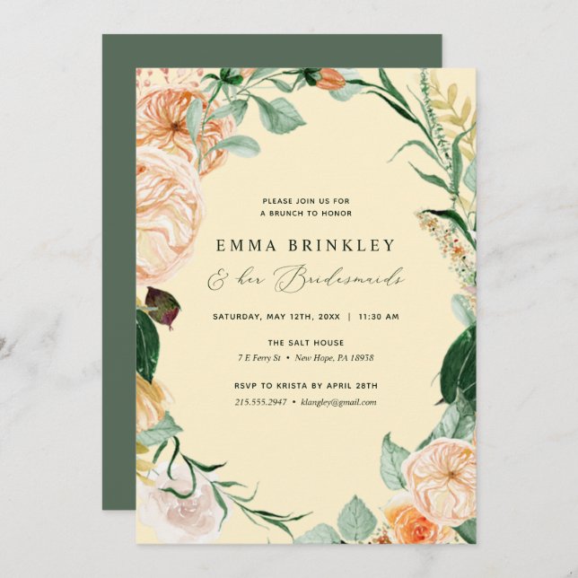 Invitación Boho Botánico Amarillo Bridesmaids Luncheon Brunch (Anverso / Reverso)