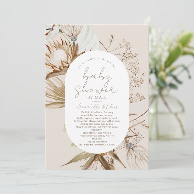 Invitación Boho Botanico Beige Baby Shower por correo (Anverso de pie)