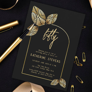 Invitación Boho Botánico de Oro Foliage Art Deco 50 cumpleaño