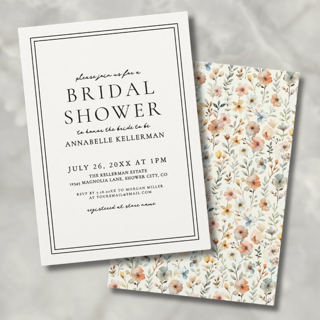 Invitación Boho Botánico Elegante Lluvia de Flores Nupcial (Boho Botanical Elegant Wildflower Bridal Shower Invitation)