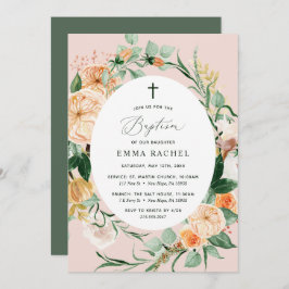 Invitación Boho Botánico Personalizado Bautismo Rosa Rubor