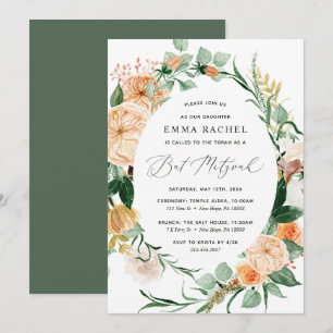 Invitación Boho Botánico Personalizado Green Bat Mitzvah