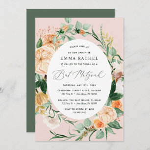Invitación Boho Botánico Personalizado Rubor Pink Bat Mitzvah