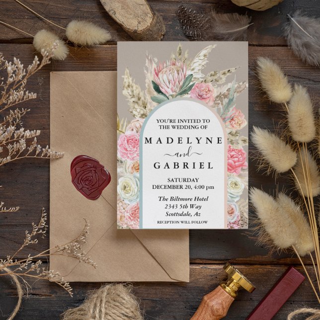 Invitación Boho Bouquets Pampas Marco de Arco de Grasa (Subido por el creador)