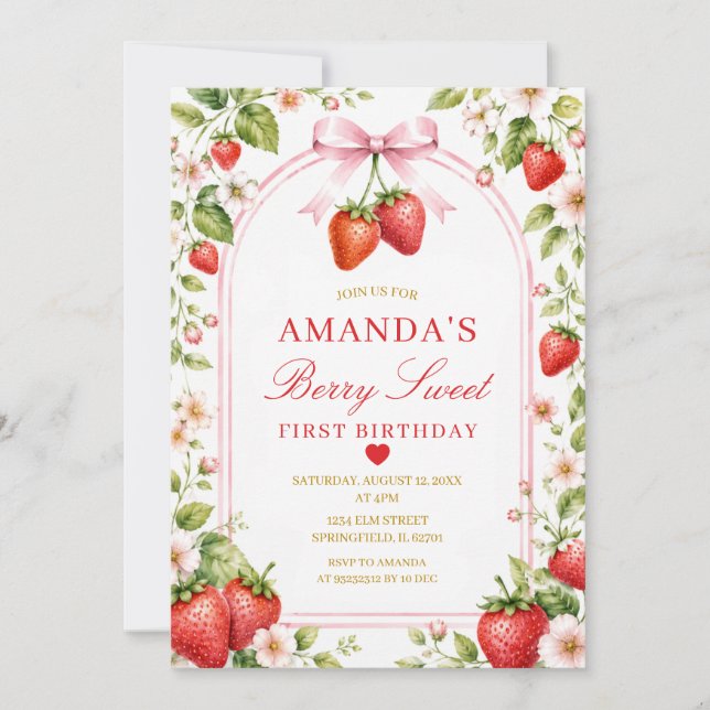 Invitación Boho Bow Berry Sweet Girl Cumpleaños Daisy  (Anverso)