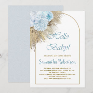 Invitación Boho Boy Baby Shower de Boho Boy pampas azul bohem