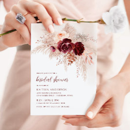 Invitación Boho Bridal Shower Burgundy Pampas Grass Rosas