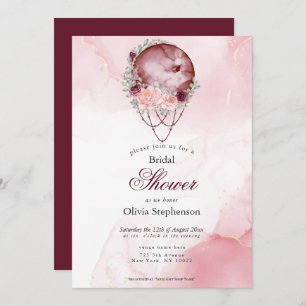 Invitación Boho Bridal Shower Maroon rosa Luna llena