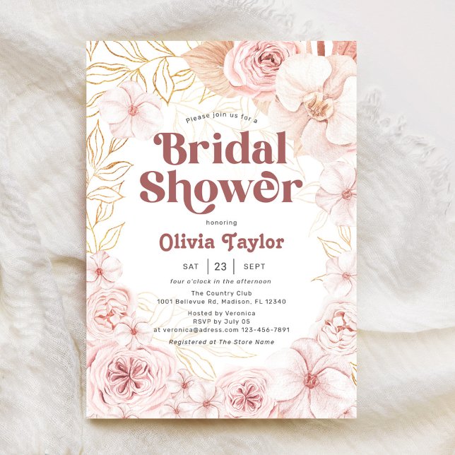 Invitación Boho Bridal Shower Rubor Pink Floral (Subido por el creador)
