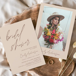 Invitación Boho Bridal Shower Script Terracotta Minimalista