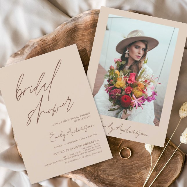 Invitación Boho Bridal Shower Script Terracotta Minimalista (Subido por el creador)